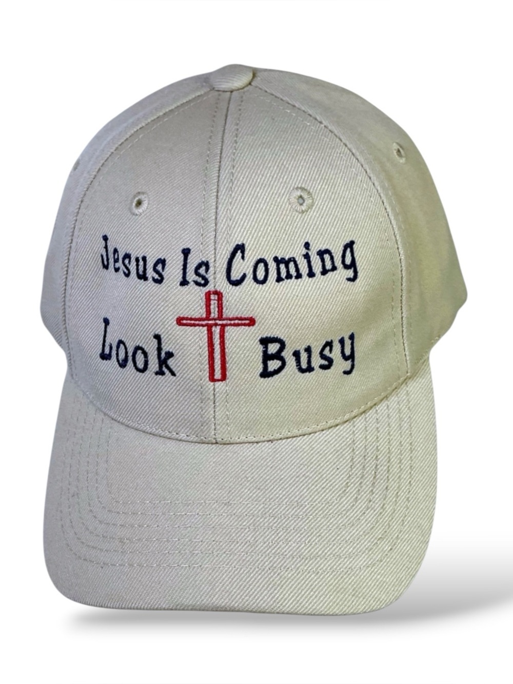 Lids Baseball Cap Jesus is Coming Blue Embroidery Khaki Tan Unisex Adult OS